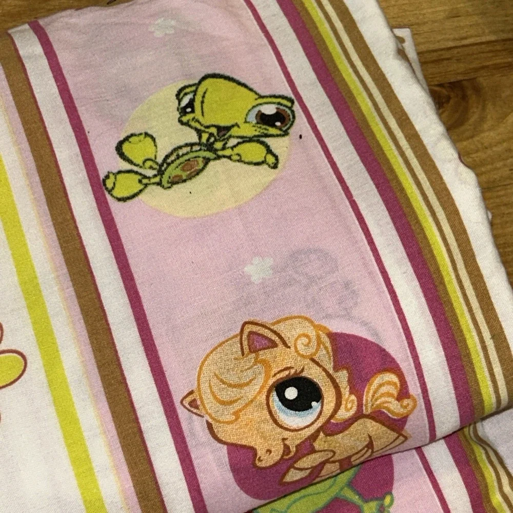 2008 LPS Twin Flat Sheet Fabric Littlest Pet Shop VTG Y2K Rare F1